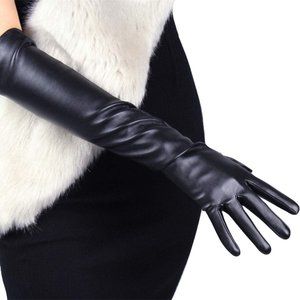 Elegant Opera Gloves 20-inch Elbow Length Black Evening Party Leather Gloves